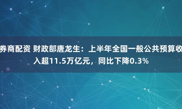 券商配资 财政部唐龙生：上半年全国一般公共预算收入超11.5万亿元，同比下降0.3%